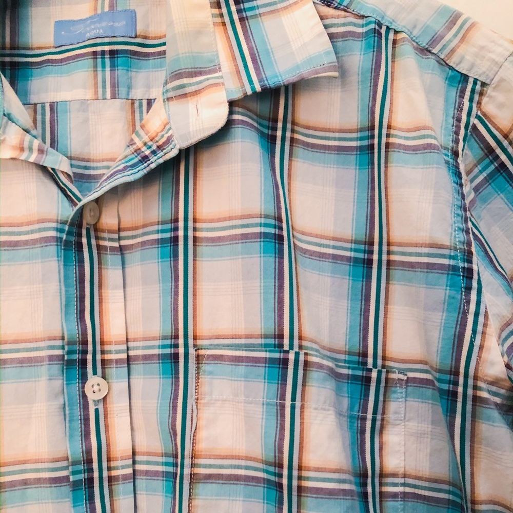 Mens Turquoise and brown button down